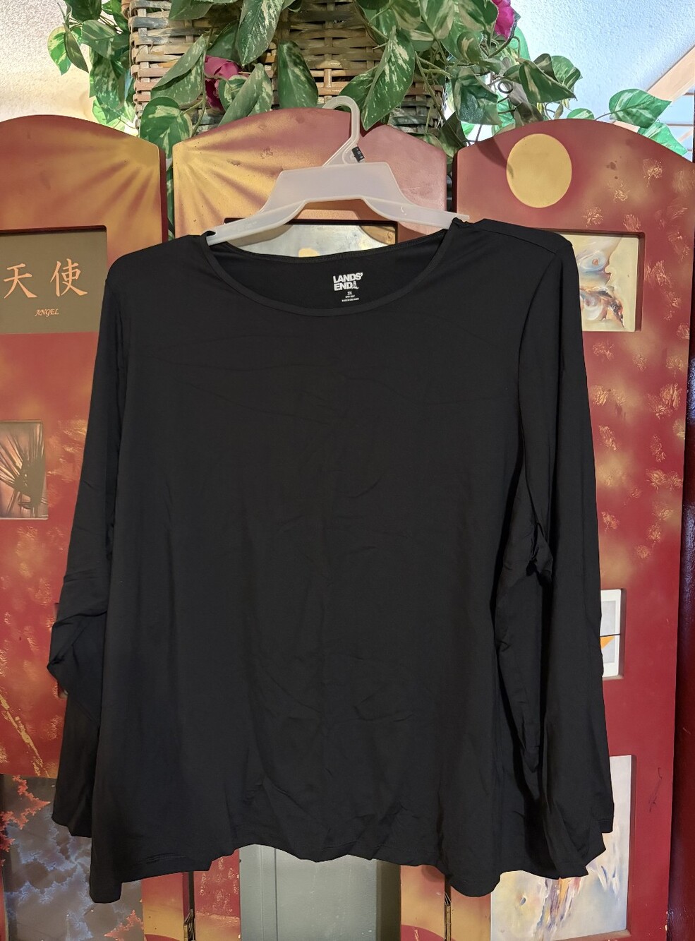 Lands’ End Ladies LS Rash Guard Swim Shirt, Black, 3X